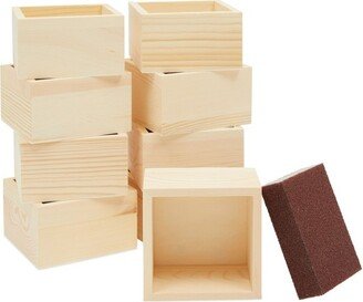 Bright Creations 11 Pieces Unfinished Small Wooden Boxes for Crafts with Sanding Sponge (4 In)