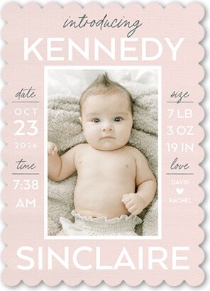 Birth Announcements: Stacked Stats Birth Announcement, Pink, 5X7, Matte, Signature Smooth Cardstock, Scallop