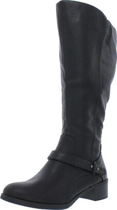 JEWEL PLUS Womens Faux Leather Double Zipper Knee-High Boots