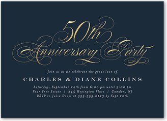 Wedding Anniversary Invitations: Fancy Fifty Wedding Anniversary Invitation, Blue, 5X7, Matte, Signature Smooth Cardstock, Square