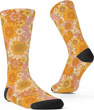 Socks: Avery Retro Floral Custom Socks, Orange