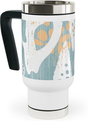 Travel Mugs: Beach Sunrise - Blue Travel Mug With Handle, 17Oz, Blue