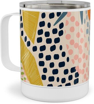 Travel Mugs: Tropical Foliage - Natural Retro - Multi Stainless Steel Mug, 10Oz, Multicolor