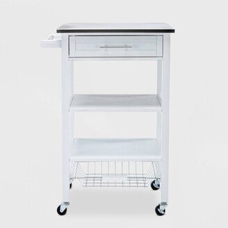 Hennington Kitchen Cart with Stainless Steel Top White