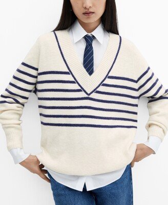 Women's V-Neck Striped Sweater