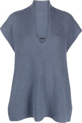 plunging V-neck ribbed-knit jumper