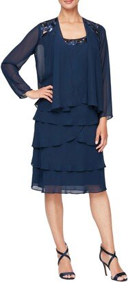 SLNY 3/4 Sleeve Sequin Dress & Jacket Set