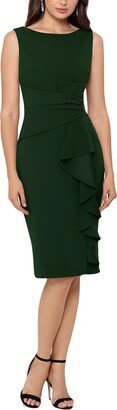 Petites Womens Cascade Ruffle Party Sheath Dress