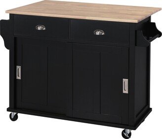 Kitchen Cart with Drop-leaf Countertop,Kitchen Island on 4 Wheels with Storage Cabinet and 2 Drawers