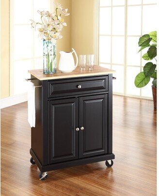 Crosley Furniture Black Wood Portable Kitchen Cart/Island with Natural Wood Top