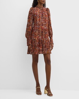 Marie Oliver Irena Abstract-Print Blouson-Sleeve Mini Dress