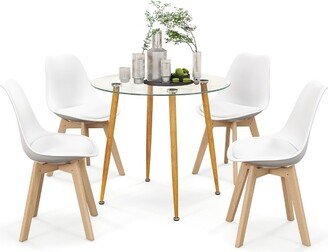 Dining Table Set for 4 Modern Kitchen Table Set with Round GlassTempeTable&4 Chairs