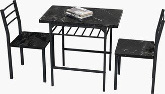 IGEMAN Easy Assemble 3-Piece Faux Marble Top Dining Table Set with 2 Chairs