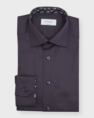 Men's Contemporary Fit Twill Shirt with Floral Detail-AA