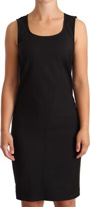 Black Cotton Blend Sleeveless Knee Length Sheath Women's Dress