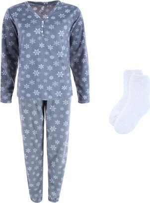 PJ Couture Women's Snowflake Print Pajama Set, Xlarge, Grey