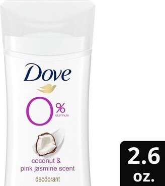 Dove Beauty 0% Aluminum Coconut & Pink Jasmine Deodorant Stick - 2.6oz