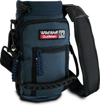 Wild Wolf Outfitters 32oz Water Bottle Holder: Military Grade Carrier w/ 2 Pockets & Padded Shoulder Strap - Blue