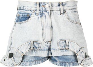 Mid-Rise Layered Denim Shorts