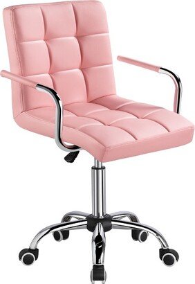 Modern Office Chair Height Adjustable Swivel Chair Mid Back PU Leather Chair,Pink