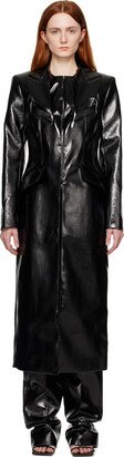 Black Peaked Faux-Leather Coat