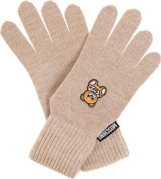 Teddy Embroidered Knit Gloves-AD