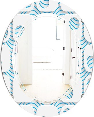 Designart '3D White and Blue Pattern III' Printed Modern Round or Oval Wall Mirror - Triple C