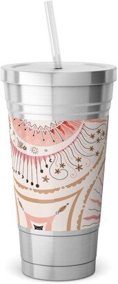 Travel Mugs: Celestial Talisman Stainless Tumbler With Straw, 18Oz, Pink