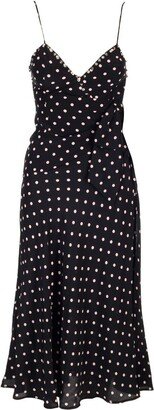 Polka Dot Printed V-Neck Midi Dress