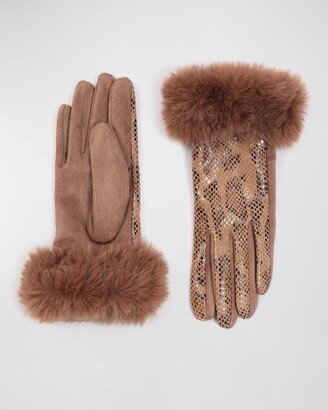 Pia Rossini Sia Metallic Snakeskin Faux Fur Gloves