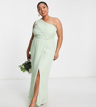 Yaura Plus Bridesmaid drape one shoulder maxi dress in sage