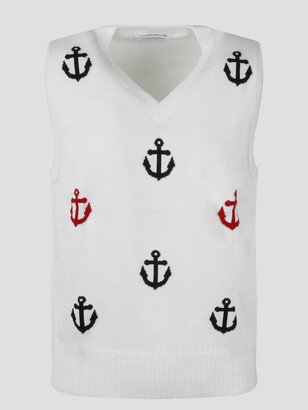 Anchor Half Drop Intarsia V Neck Vest-AA