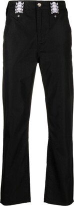 Embroidered-Motif Straight-Leg Trousers