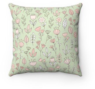 Farmhouse Spring Floral Pillow, Flowers Pillow Cover, Gift, Decor, Spring, Seasonal Green With Pink