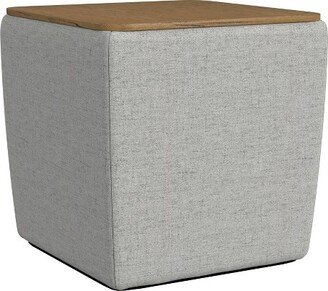 Storage Ottoman with Wood Top Gray Woven