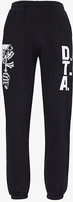 Mens Black Watchful Eye Graphic-print Regular-fit Tapered-leg Organic Cotton-jersey Jogging Bottoms