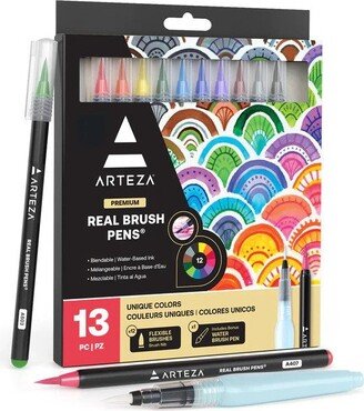 Arteza Blendable Ink Real Brush Tip Artist Brush Pens Set, Assorted Colors, Non-Toxic - 12 Pack