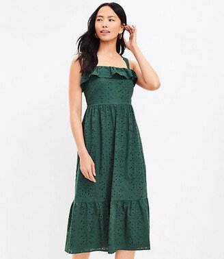 Petite Eyelet Ruffle Square Neck Midi Dress