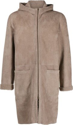 Hooded Suede Zip-Up Coat