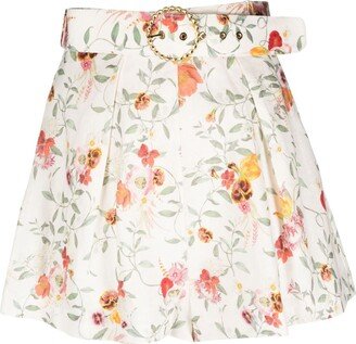 Belted Floral-Print Shorts