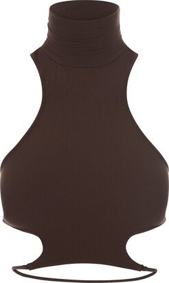 ANDREĀDAMO Brown High Neck Crop Top With Cut-out