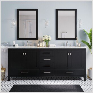 Aberdeen 84 Espresso Transitional Double Sink Bathroom Vanity w/ White Carrara Top