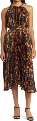 Floral Pleated Satin Midi Dress