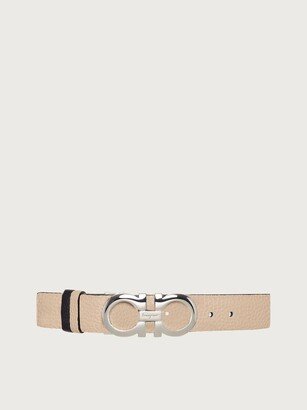 Woman Reversible and adjustable Gancini belt New Bisque/Black