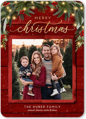 Holiday Cards: Wreath Topped Holiday Card, Red, 5X7, Christmas, Matte, Signature Smooth Cardstock, Rounded