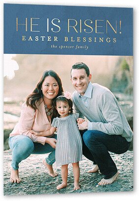 Easter Cards: Traditional Blessings Easter Card, Gold Foil, Blue, 5X7, Matte, Personalized Foil Cardstock, Square
