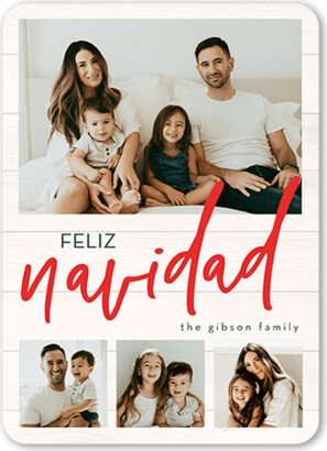 Holiday Cards: Beautiful Family Holiday Card, White, 5X7, Feliz Navidad, Standard Smooth Cardstock, Rounded