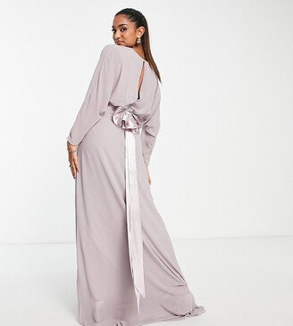 TFNC Maternity Bridesmaid long sleeve maxi dress with bow back in lavender gray