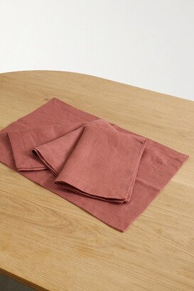 Set Of Four Washed Linen-sateen Placemats - Red