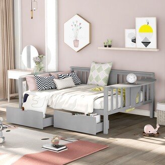 IGEMAN Full Wood Sofa Bed Daybed with 2 Drawers and 2 Extra Connected Small Coffee Table Shelf, Grey-AA